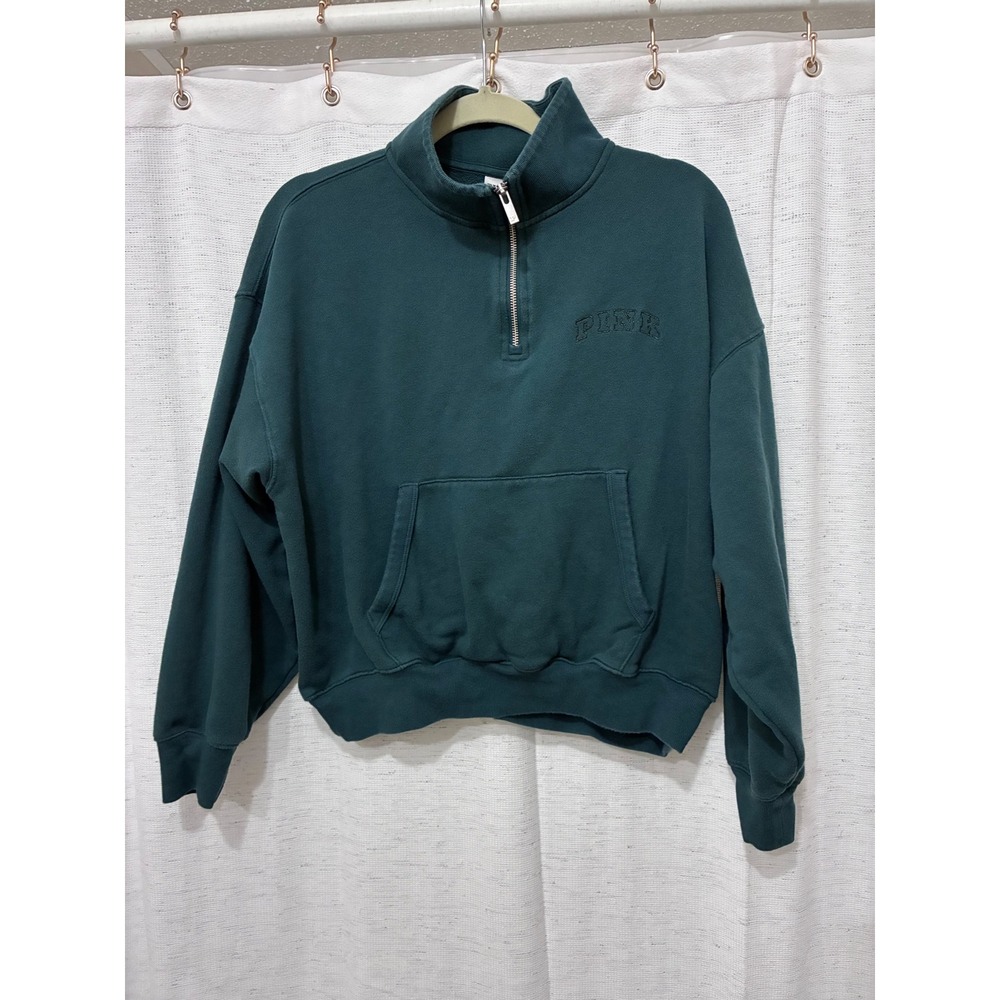 Victoria's Secret PINK Quarter Zip Sweatshirt and Wide Leg Sweatpants Set Green - Picture 1 of 11